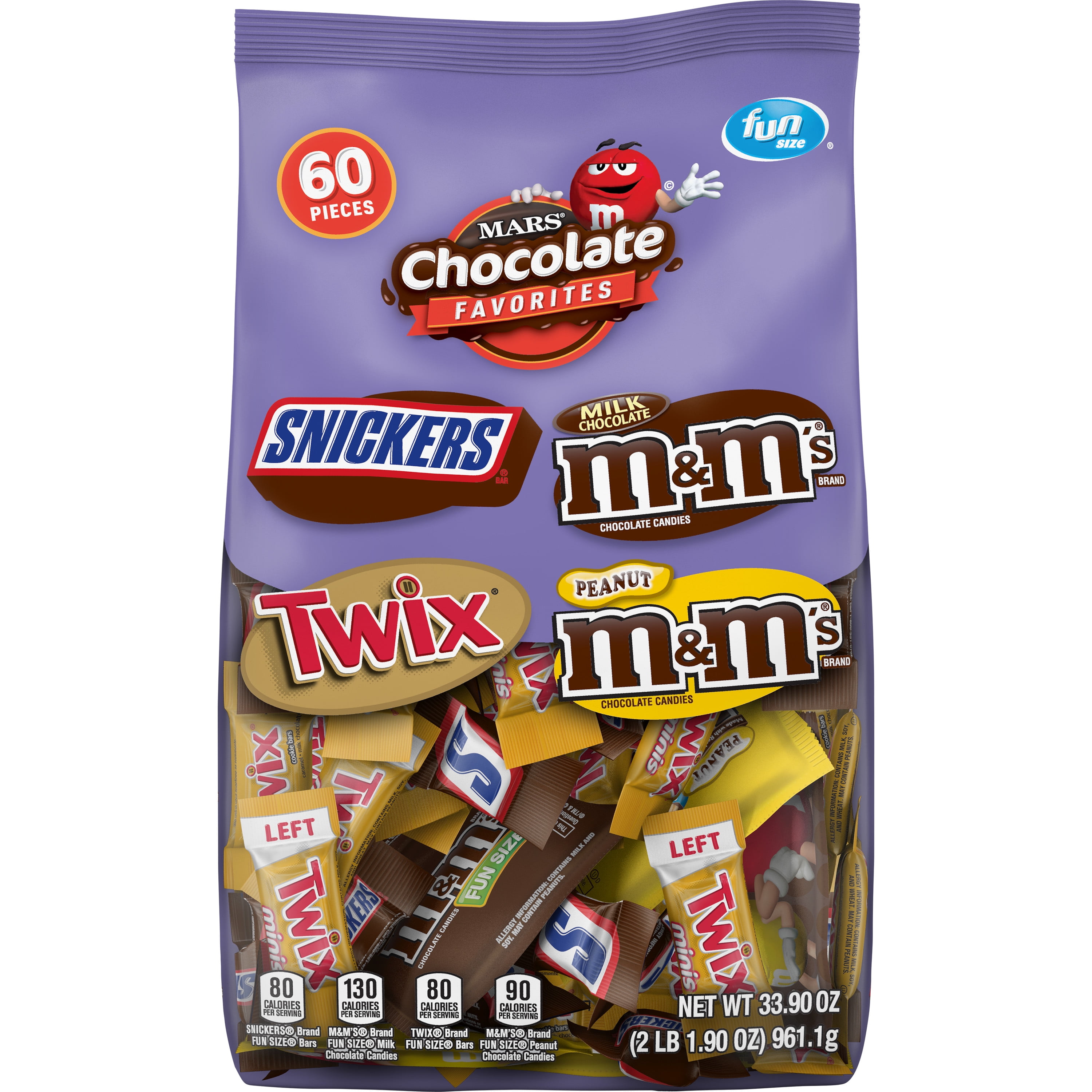SNICKERS, M&M'S & TWIX Fun Size Chocolate Candy Variety Mix, 33.9-Ounce 60  Piece Bag
