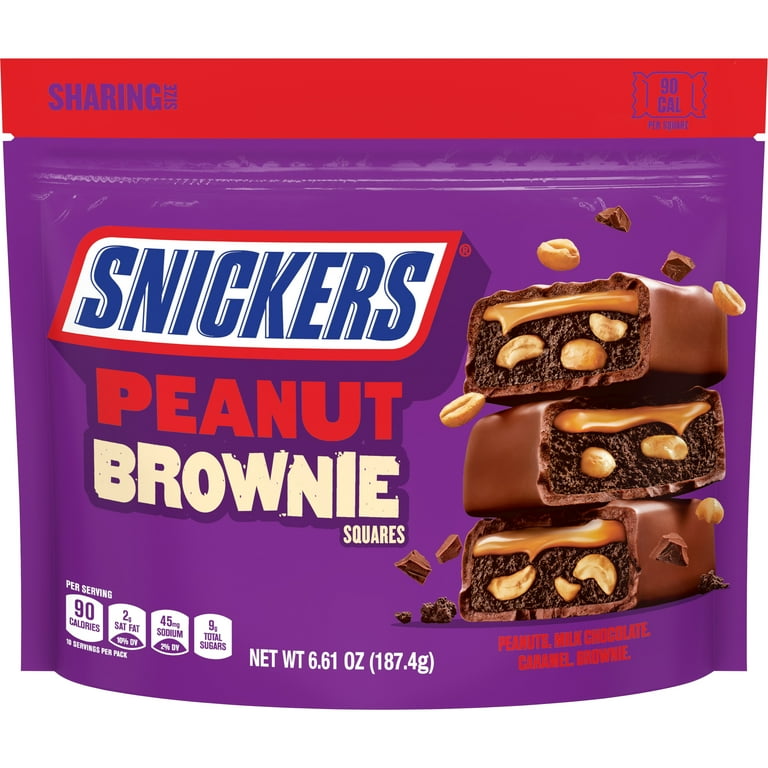 SNICKERS Peanut Brownie Squares Fun Size Chocolate Candy Bars Sharing Size  Bag, 6.61 oz