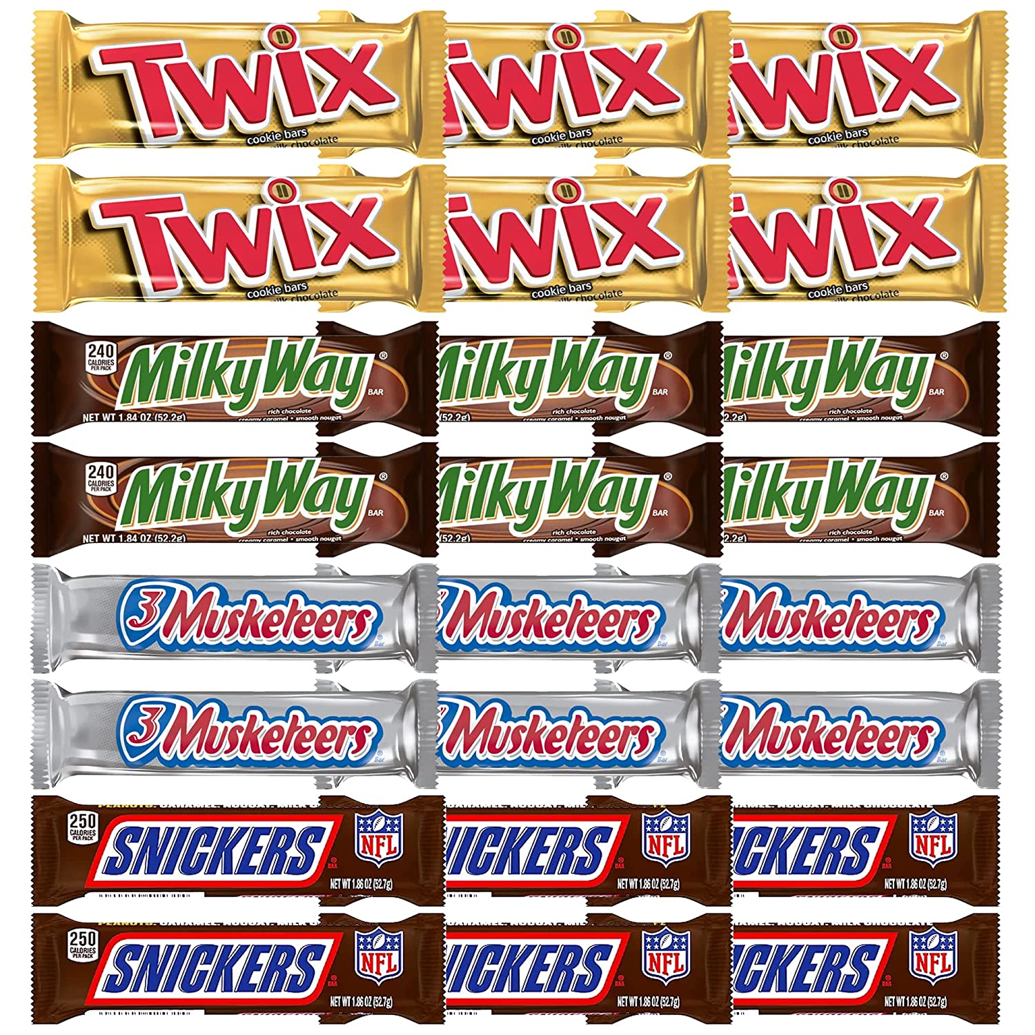 SNICKERS, TWIX, MILKY WAY & 3 MUSKETEERS Individually Wrapped Variety ...