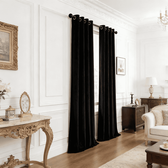 SNITIE 2 Panels Luxury Velvet Light Filtering Curtains, Thermal Insulated Grommet Drapes for Living Room, Super Soft Window Curtains for Home Decor