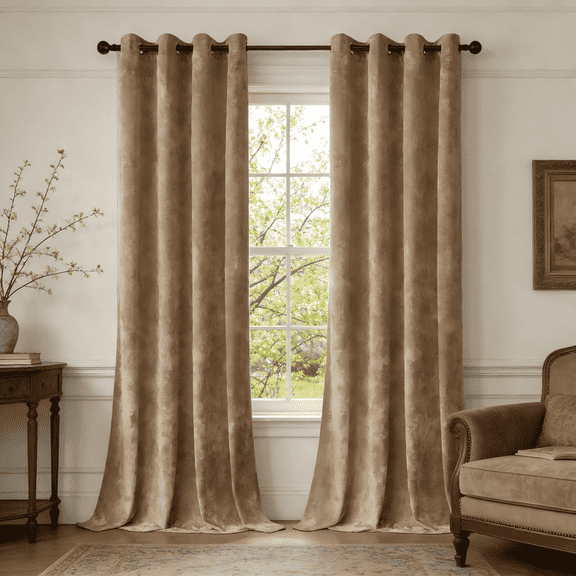 SNITIE Crushed Velvet Grommet Curtains, 2 Panels Luxurious Thermal Insulated Soundproof Drapes, Light-Filtering Soft Durable Window Treatments for Living Room Office