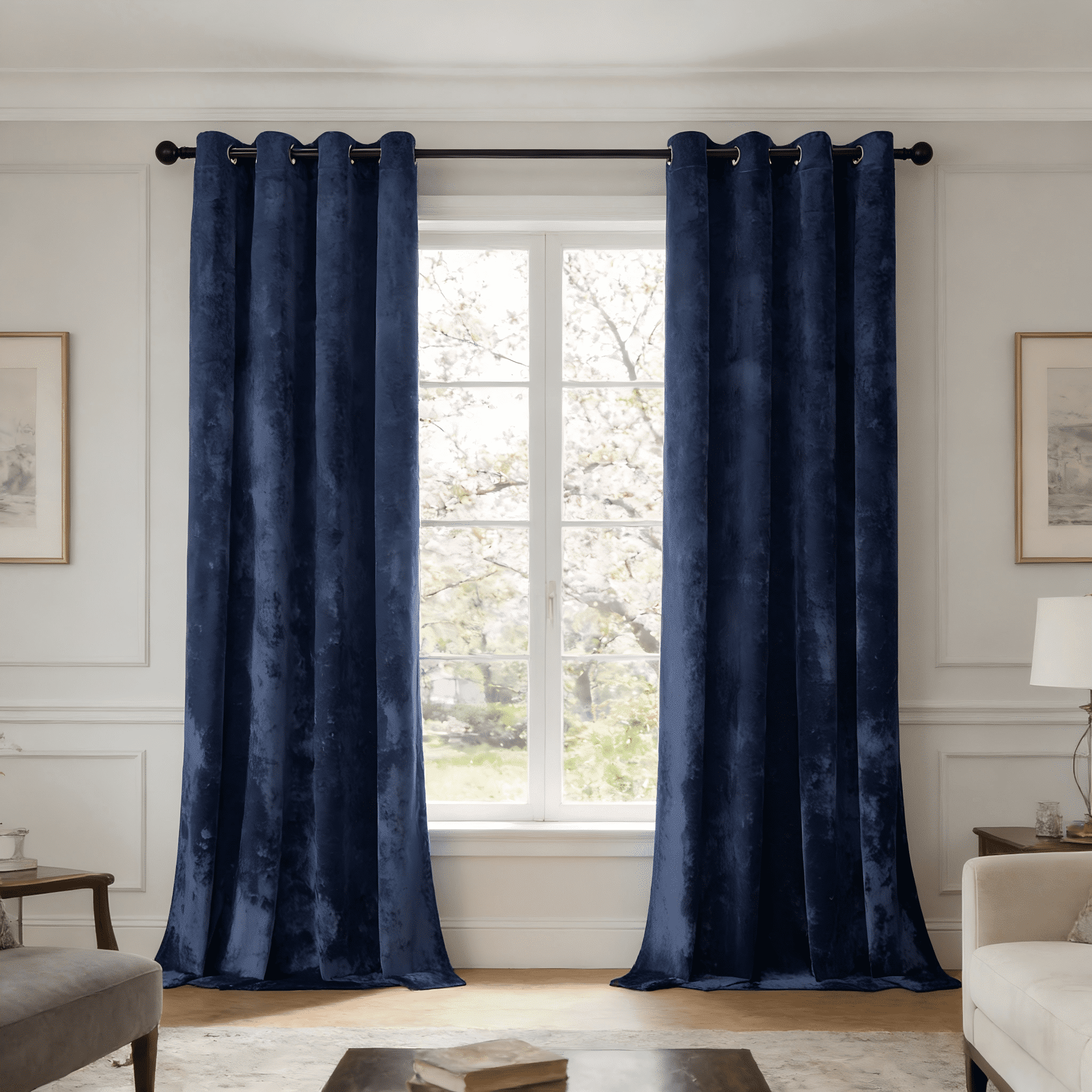SNITIE Crushed Velvet Grommet Curtains, 2 Panels Luxurious Thermal