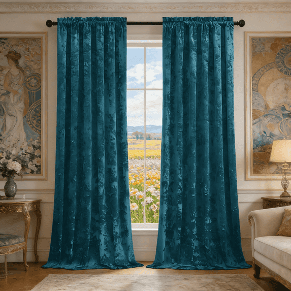 SNITIE Crushed Velvet Rod Pocket Curtains, 2 Panels Luxurious Thermal Insulated Soundproof Drapes, Soft Durable Light-Filtering Window Treatments for Living Room Bedroom