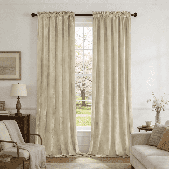SNITIE Crushed Velvet Rod Pocket Curtains, 2 Panels Luxurious Thermal Insulated Soundproof Drapes, Soft Durable Light-Filtering Window Treatments for Living Room Bedroom