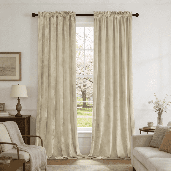 SNITIE Crushed Velvet Rod Pocket Curtains, 2 Panels Luxurious Thermal Insulated Soundproof Drapes, Soft Durable Light-Filtering Window Treatments for Living Room Bedroom