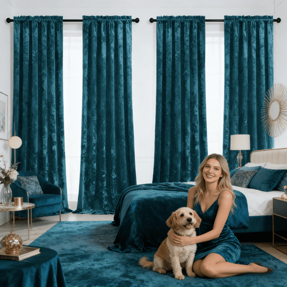 SNITIE Crushed Velvet Rod Pocket Curtains, 4 Panels Luxurious Thermal Insulated Soundproof Drapes, Soft Durable Light-Filtering Window Treatments for Living Room Bedroom