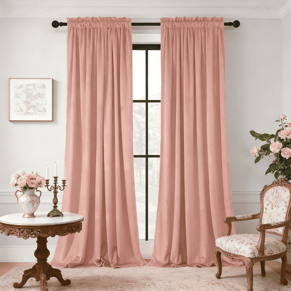 SNITIE Velvet Curtains 2 Panels, Thermal Insulated Rod Pocket Curtains, Soft Privacy Light-Filtering Velvet Drapes for Bedroom Living Room