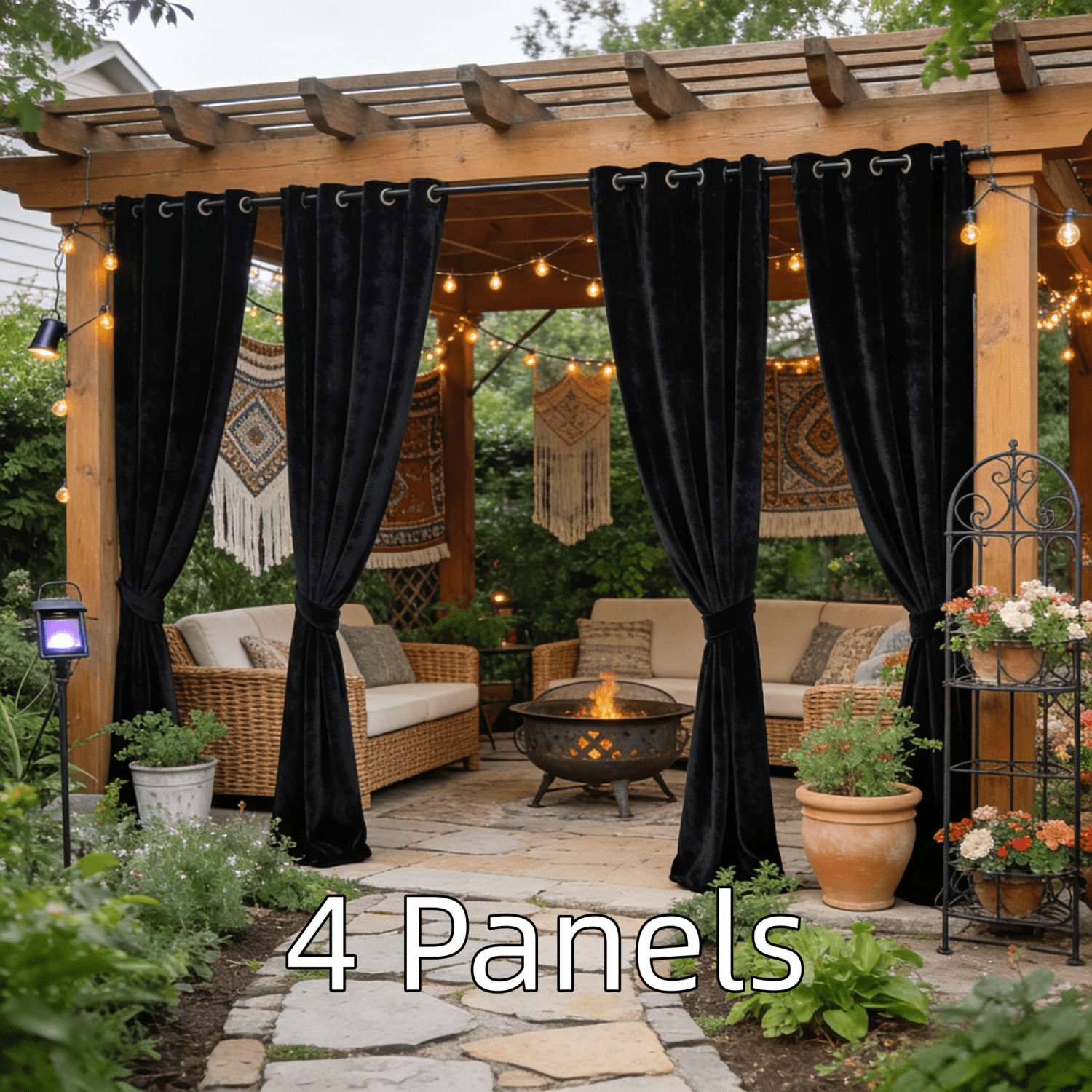 SNITIE Velvet Outdoor Curtains 52x84/96/108 Inch Set of 4 - Grommet Top, UV & Water Resistant, Fade-Resistant, Machine Washable for Gazebo Patio Porch
