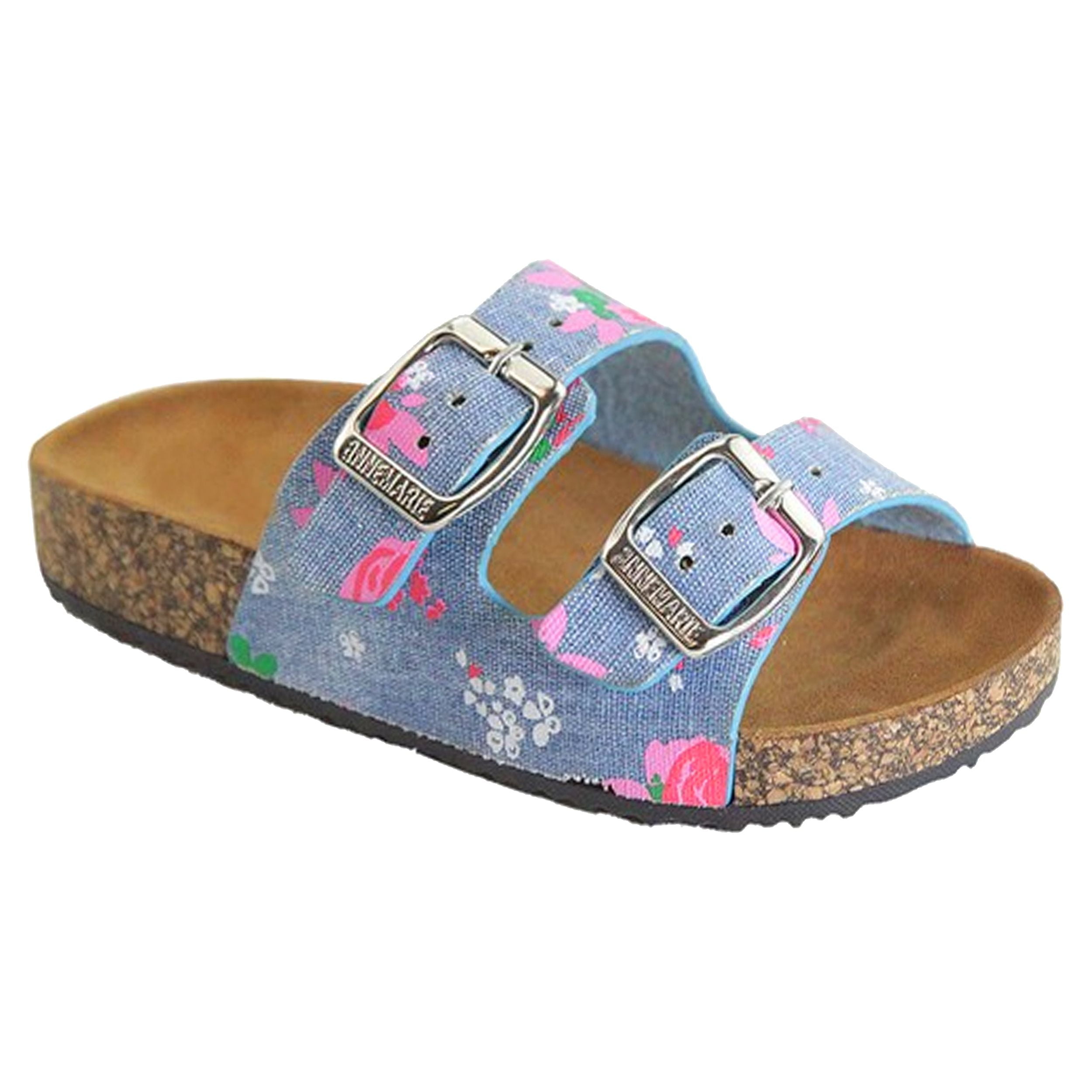 SNJ NEW Kids Girl Open Toe Solid Double Strap Cork Sole Slide Sandal