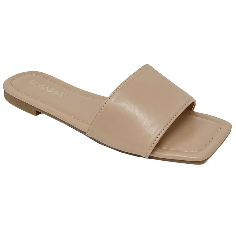 SNJ New Women's Single Band Strap Flat Square Toe Open Slide - Main Image