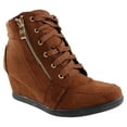 thumbnail image 1 of SNJ Women's High Top Wedge Heel Sneakers, Lace Up Ankle Boots, Brown, 7.5, 1 of 6
