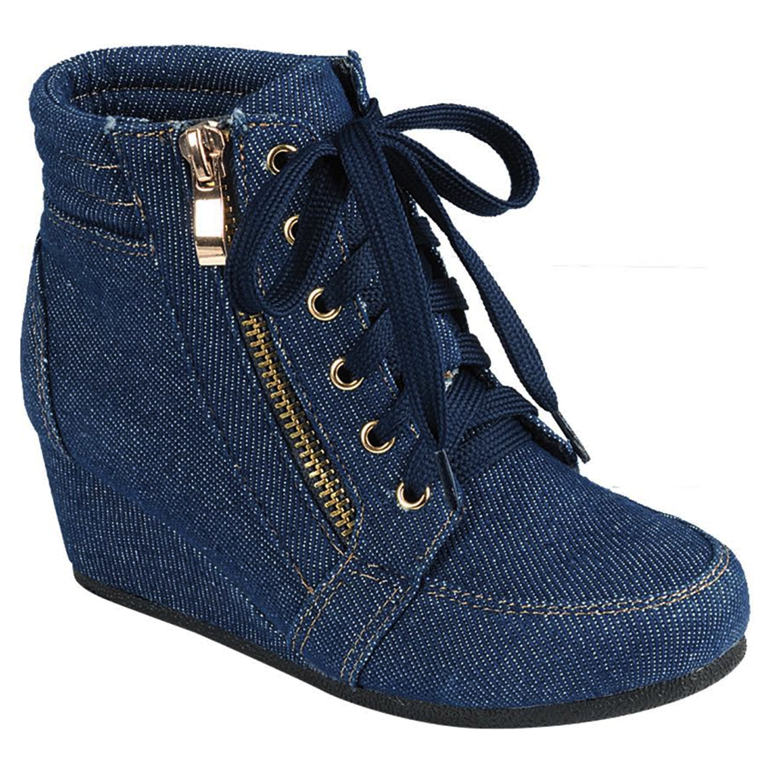 SNJ Women High Top Wedge Heel Sneakers Platform Lace Up Shoes Ankle Bootie