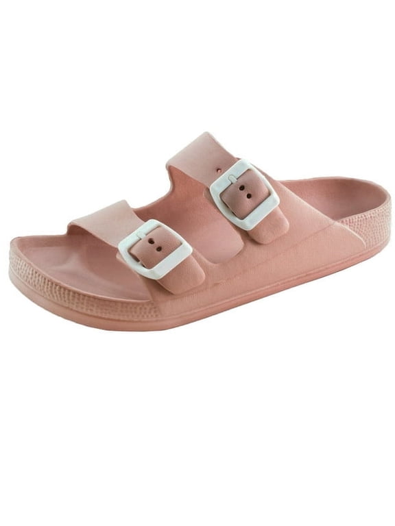 Women's Lightweight Comfort Soft Slides EVA Adjustable Double Buckle Flat Sandals