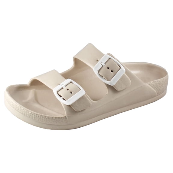 SNJ Women's Lightweight Comfort Soft Slides EVA Adjustable Double Buckle Flat Sandals