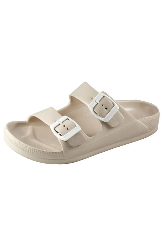Women's Lightweight Comfort Soft Slides EVA Adjustable Double Buckle Flat Sandals