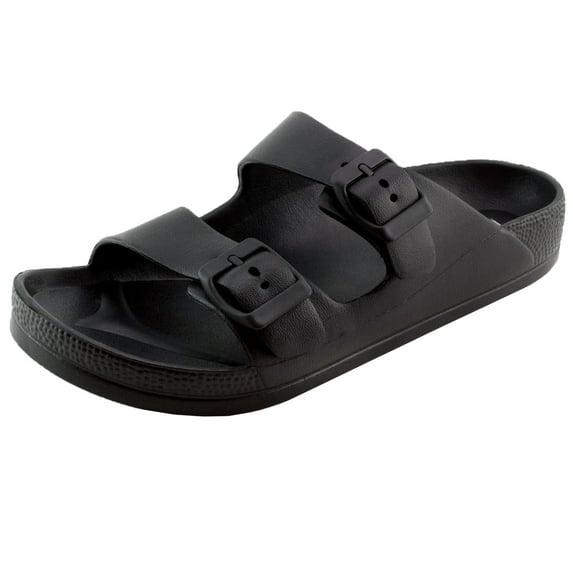 SNJ Women's Lightweight Comfort Soft Slides EVA Adjustable Double Buckle Flat Sandals