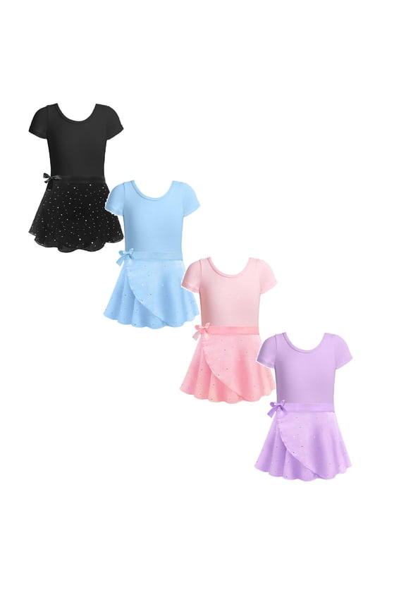 4 Packs Ballet Leotards for Girls with Removable Skirt Combo Tie Ruffle Sleeve Ballet Dance Dress Outfit 2 12 Years 100