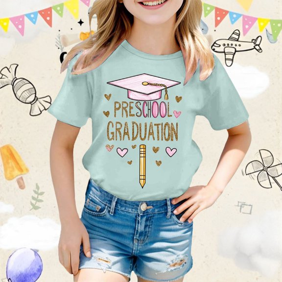 SNKSDGM 4Th of July Cropped Girls Casual Short Sleeve T Shirt with Cute Cartoon Print Round Neck Top for Everyday Wear Graduation Photo Outfit Spring Summer Fall Comfortable Breathable Loose Fit Tee