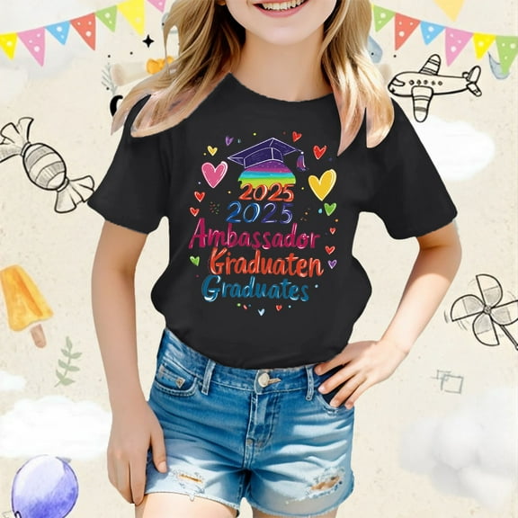 SNKSDGM 4Th of July Cropped Girls Casual Short Sleeve T Shirt with Cute Cartoon Print Round Neck Top for Everyday Wear Graduation Photo Outfit Spring Summer Fall Comfortable Breathable Loose Fit Tee
