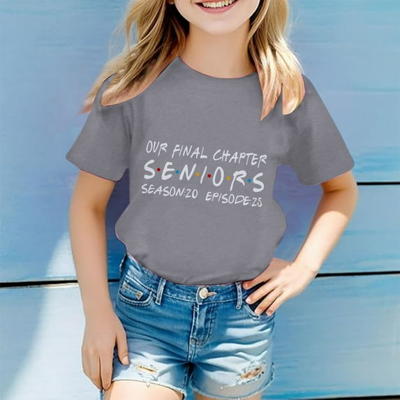 SNKSDGM 4Th of July Girls T Shirts Children's Casual Fashion Graduation Season Printed Round Neck Short Sleeved T Shirt (3 13 Years Old) White Shirt Kids Size 6 10-11 Years
