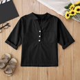 thumbnail image 1 of SNKSDGM 4Th of July Girls T Shirts Linen Shirts for Girl 3/4 Sleeve V Neck Blouses Buttons Loose Fit T Shirts Solid Color Summer Holiday Tops Girls Cute Tops Size 5 8-9 Years, 1 of 2