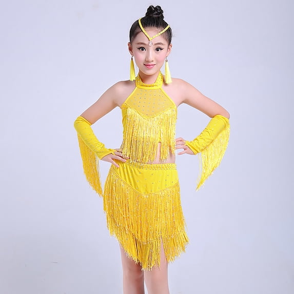 SNKSDGM 4Th of July Summer Outfits for Girls 10-12 Girls Dance Outfits Performance Fringe Latin Dress Set for Stage Shows Party Celebrations Summer Wear 2 15 Years 4-5 Years