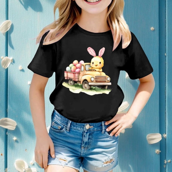 SNKSDGM 4Th of July Toddler Girls Graphic Tees Easter Girls Short Sleeve Printed T Shirt Top Casual Shirt Girls White T Shirt Loose Fit 4-5 Years