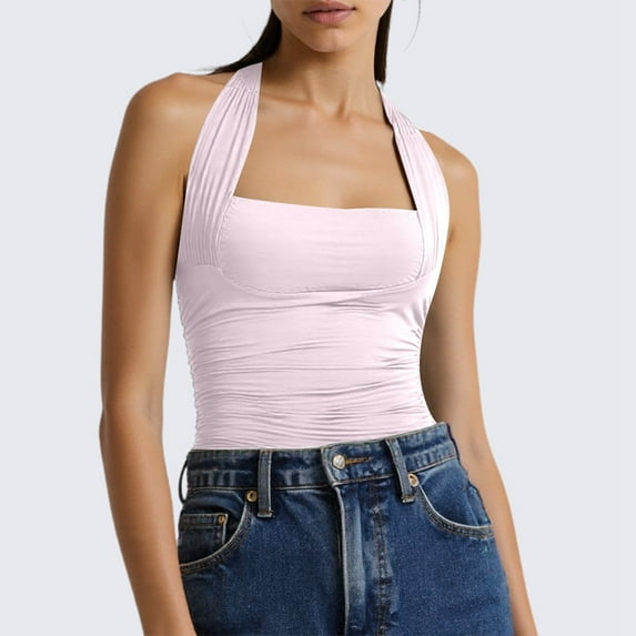 SNKSDGM 4Th of July Yellow Tank Top Women Women's Plus Strapless Tops for Women Women's Sleeveless Solid Color Top Casual Tank Blouse for Summer