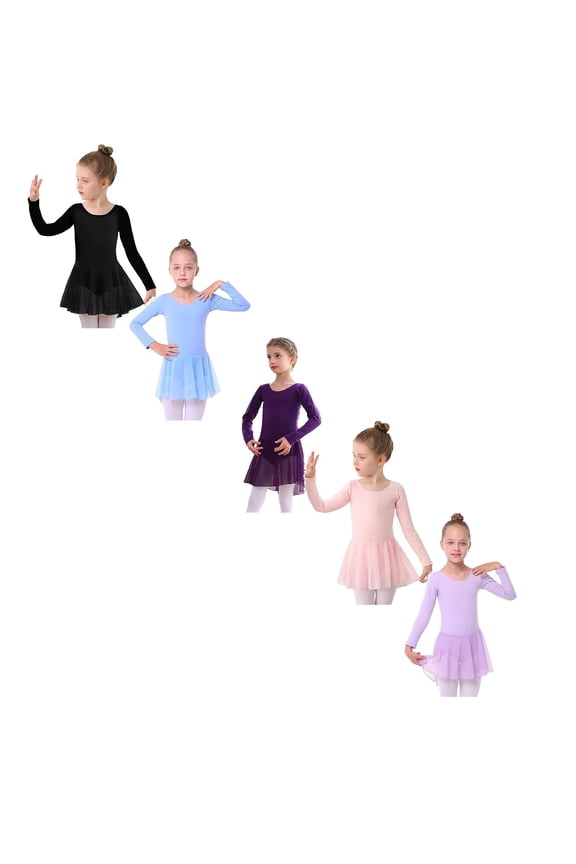 5 Packs Girls Long Sleeve Ballet Dress Dance Leotard Tutu Outfit for Toddler Kids Performance Practice Soft Stretchy Comfortable 120
