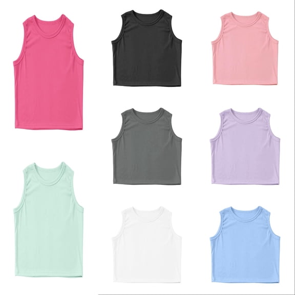 SNKSDGM 8 Pack Girl T Shirt Girls White T Shirt 4T Girls Tank Tops Kids Athletic Tank Ribbed Knit High Neck Crop Tops for Gym Yoga 160