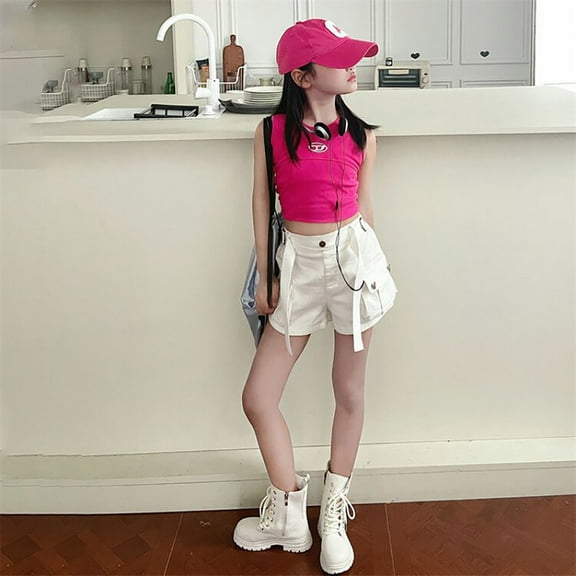 SNKSDGM Anniversary Girls Cargo Shorts High Waist Casual Summer Comfortable Pants with Pockets for Toddler Kids Age 3-12