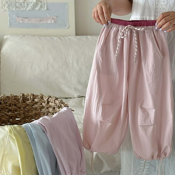 SNKSDGM Anniversary Girls Parachute Pants for Outdoor Activities Casual Comfortable Elastic Waist Long Trousers for Toddlers and Kids