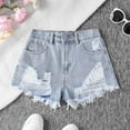 thumbnail image 1 of SNKSDGM Anniversary Girls Ripped Denim Shorts High Waist Distressed Hem Summer Fashion Teenage Casual Elastic Waist Comfortable Jean Shorts for 8-12 Years Old, 1 of 8