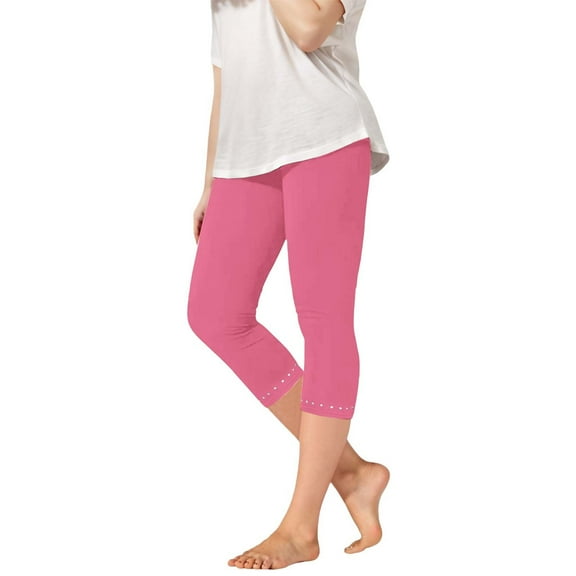 SNKSDGM Anniversary Girls Yoga Capri Pants Rhinestone Trim Stretchy Cropped Leggings High Waist Athletic Tights Lightweight Comfortable for Kids