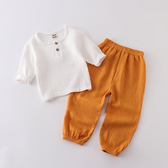 SNKSDGM Baby Boy Outfits 12-18 Months Winter July 4 Long Sleeve Set Solid Color Corset for Boys and Girls Loose Two Piece 18-24 Months