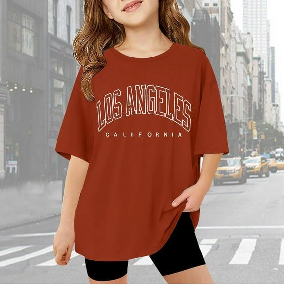 SNKSDGM Baby Girl Fourth of July Cropped Girls Short Sleeve T Shirts Letter Printed Kids Summer Oversized Tops Trendy Crewneck Basic Tees 5-14Y Yellow Shirt Girls