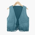 thumbnail image 1 of SNKSDGM Baby Girl Fourth of July Cropped Kids Open Front Denim Fringe Vest Top 70S Western Tassels Jacket Cardigan Everyday Wear 3 12 Years White Tshirt for Girls, 1 of 4