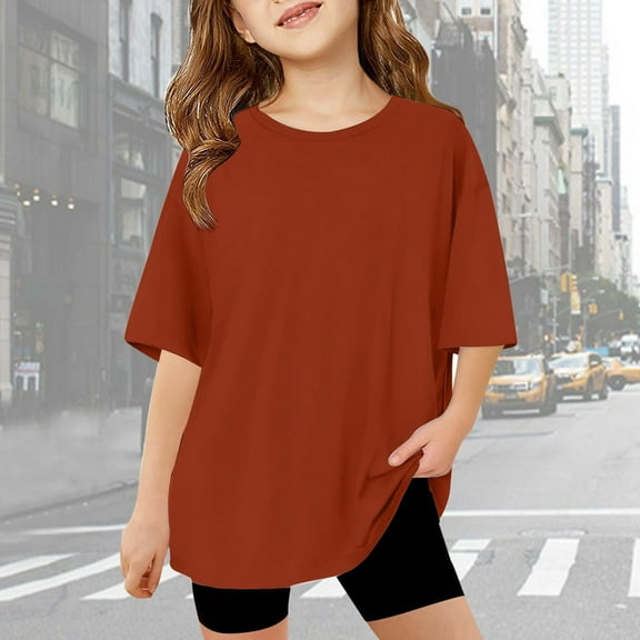 SNKSDGM Baby Girl July 2025 Cropped Girls Pure Diy Short Sleeve T Shirts Kids Summer Oversized Tops Casual Crewneck Basic Tees 5-14Y Girls' Tops, Tees & Blouses