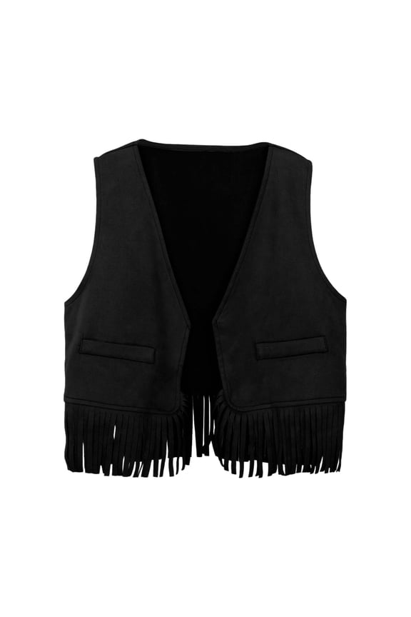 Baby Girl July 2025 Cropped Kids Open Front Denim Fringe Vest Top 70S Western Tassels Jacket Cardigan Everyday Wear 3 12 Years Crop Tops for Girls 10-12