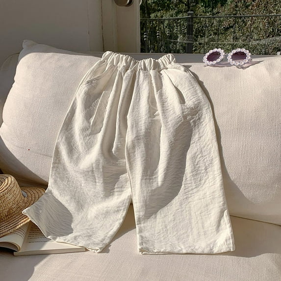 SNKSDGM Baby Girl Pants Girls' Pants Summer Children'sSolid Color Loose Casual Pants Wide Leg Pants Sportswear Long Pants 8-9 Years