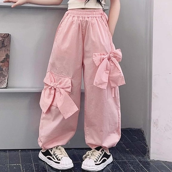 SNKSDGM Back-to-School Girls Cargo Pants Elastic Waist Casual Joggers with Multiple Pockets for Outdoor Daily Wear 6-13 Years