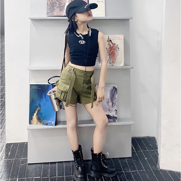 SNKSDGM Back-to-School Girls Cargo Shorts High Waist Casual Summer Comfortable Pants with Pockets for Toddler Kids Age 3-12