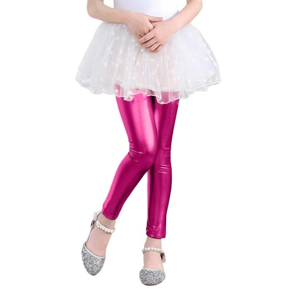 SNKSDGM Back-to-School Girls Metallic Leggings High Waisted Sparkly Yoga Pants Shiny Running Dance Tights for Kids Youth Teen 2 Pack