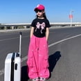 thumbnail image 1 of SNKSDGM Back-to-School Girls Summer High Waist Wide Leg Pants with Bow Embroidery Casual Loose Fit Retro Cargo Trousers for Daily Outdoor School Wear, 1 of 8