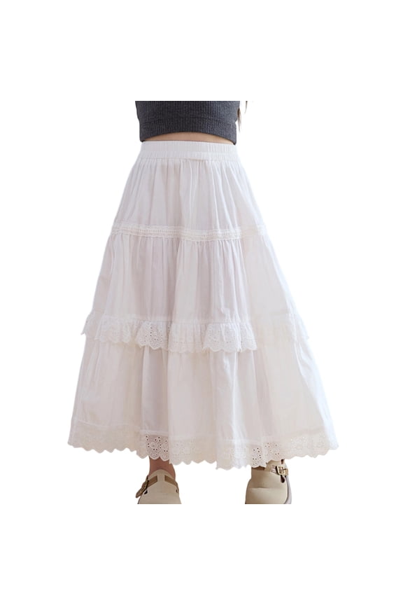 Big Girls Polka Dot Tulle Maxi Skirt, Spring Autumn Irregular Ruffle Tiered Cake Tutu Skirt Korean Long Half Skirt White-d 13-14 Years