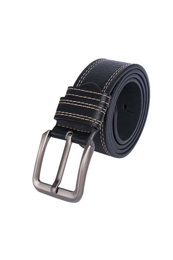 Big Square Metal Prong Buckle Belt, Double Line Leather Work Trouser Belt
