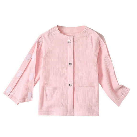 SNKSDGM Boys Button down Shirt Size 12-14 Youth Short Sleeve Unisex Post Shoulder Long Sleeve Shirts for Kid with All Stick On Fasteners Recovery Tear Chemo Clothing 6-7 Years