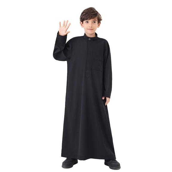 SNKSDGM Boys Button down Shirt Size 12 Arabic Thobe Thobe Long Sleeve Kaftan Crew Robe National Teenage Boys Long Sleeve Embroidered Robe Set Arab Children's Wear Robe 9-10 Years