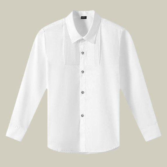 SNKSDGM Boys Shirts Size 8 Button down Boys and Children Performance Season Spring and Autumn Long Sleeve Button White Shirt 140