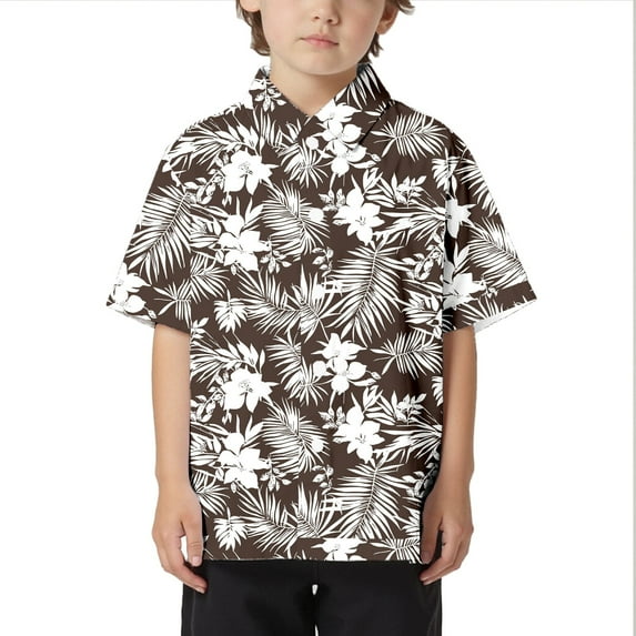 SNKSDGM Boys T Shirts Size 8-10 Children Beach Leisure Loose Comfortable Trendy Foreign Trade Comfortable Boys Collar Button Open Shirt Short Sleeve Shirt 5-6 Years